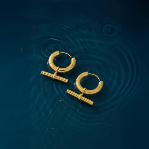 Waterproof Gold-Plated Accessorize Gold Tone Stainless Steel T-Bar Hoop Earrings