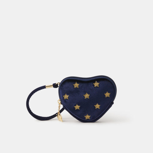 Blue Star Embroidered Heart Coin Purse