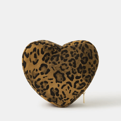 Leopard Corduroy Heart Make Up Bag