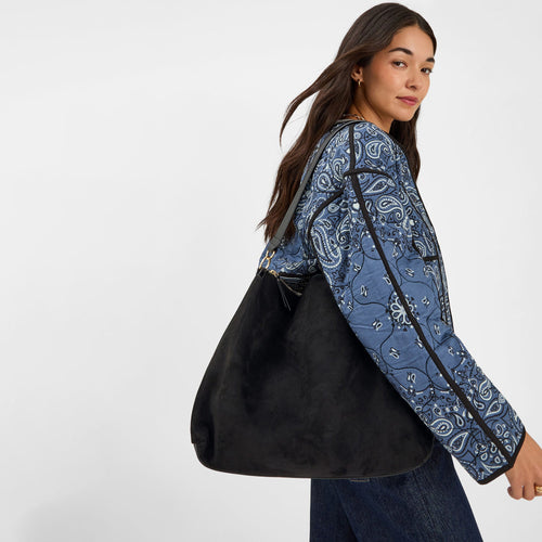 Large Slouchy Suedette Shoulder Bag Black