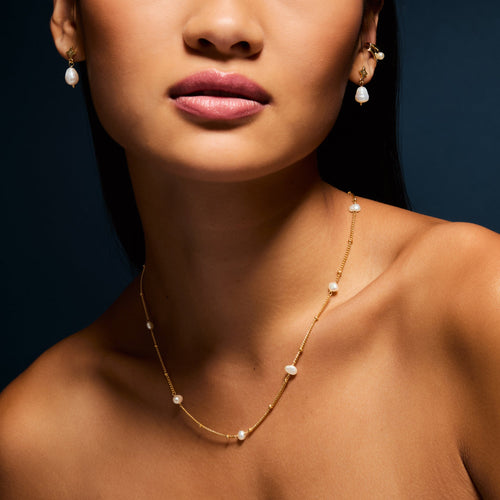14K Gold-Plated Pearl Station Necklace