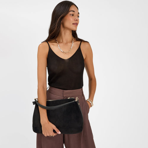 Slouchy Suedette Handbag Black