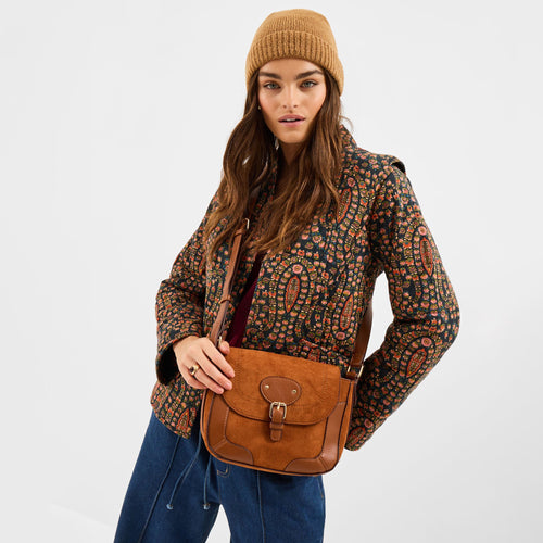 Brown Faux Suede Saddle Sling Bag