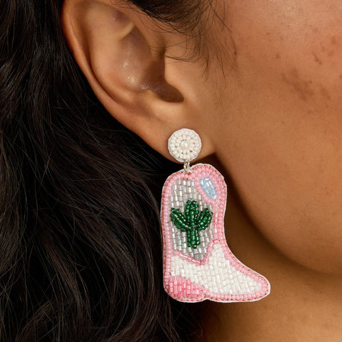 Cowboy Boot Beaded Drop Earrings