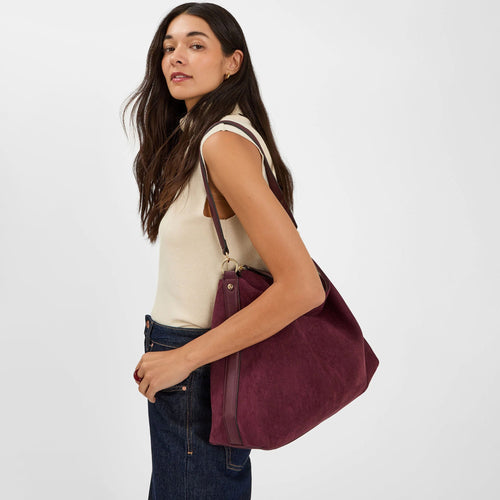 Maroon Slouchy Suedette Shoulder Bag