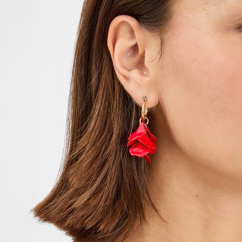 Flower Drop Hoop Earrings