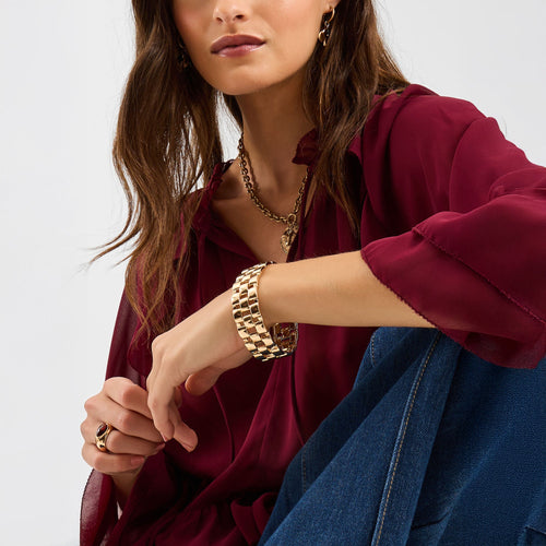 Gold Brick Link Stretch Bracelet