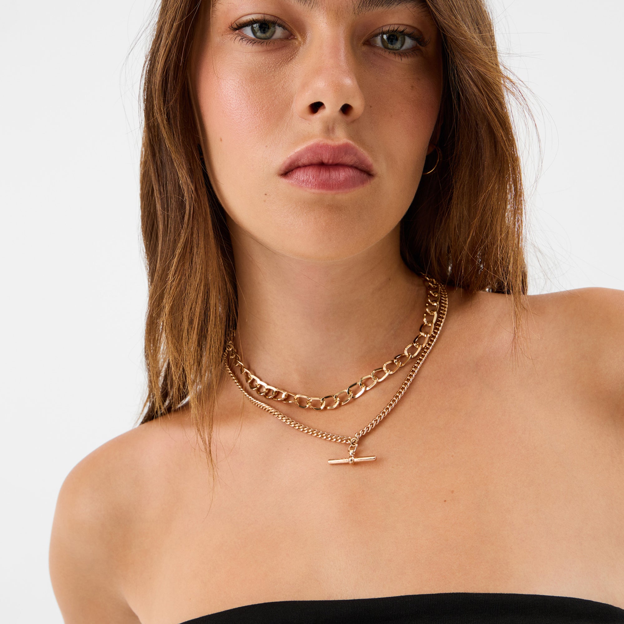 Gold Layered T-Bar Chain Necklace