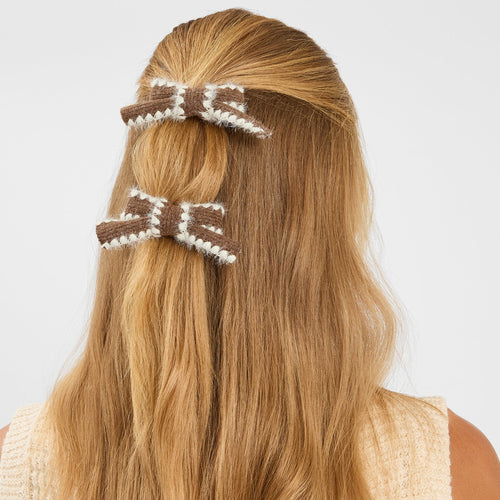 Pack of 2 Knit Bow Barrette Hair Clips