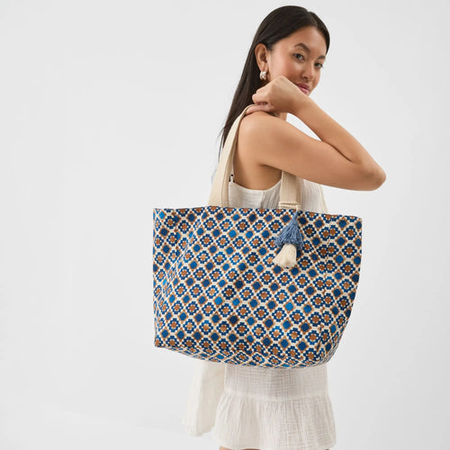 Tile Print Beach Tote Bag