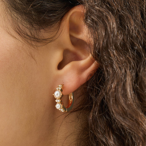 Mini Diamanté Pearl Encrusted Hoop Earrings