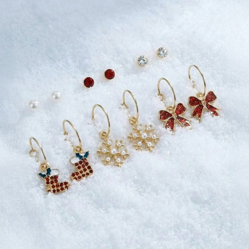 Accessorize London Women's  Christmas Stud & Hoop Earrings Pack of 6