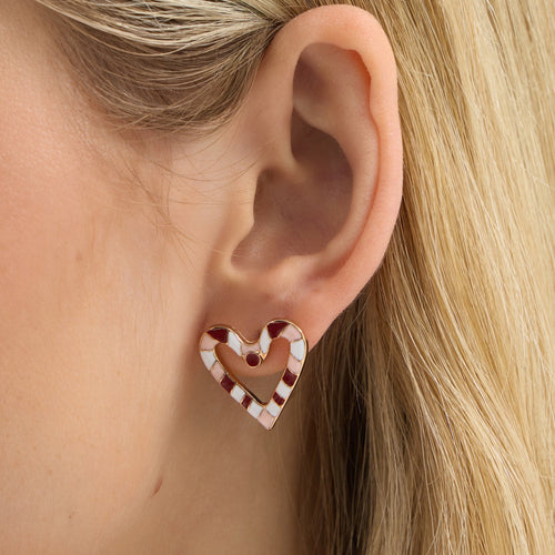Candy Cane Heart Stud Earrings