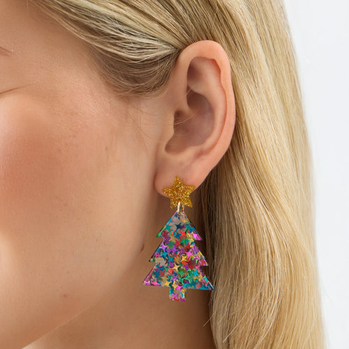 Confetti Resin Christmas Tree Drop Earrings