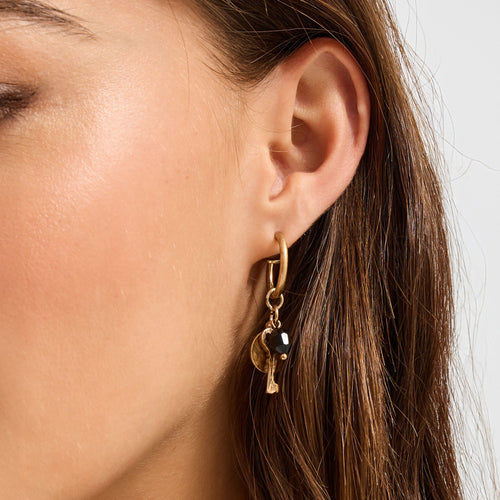 Beaded Key Charm Hoop Earrings