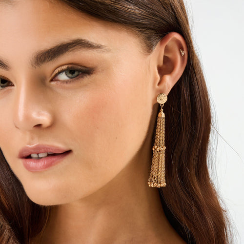 Long Chain Tassel Drop Earrings