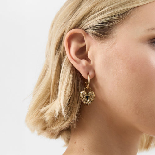 Heart Padlock Charm Hoop Earrings