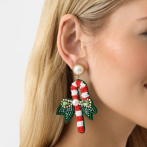Accessorize London Women's Beaded Candy Cane Drop Earrings