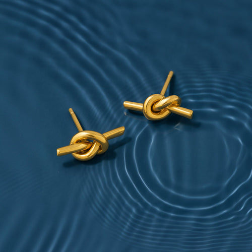 Waterproof Gold-Plated Stainless Steel Knot Stud Earrings
