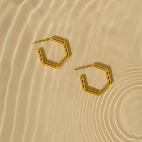 Waterproof Gold-Plated Stainless Steel Bamboo Hoop Earrings