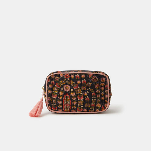 Black Floral Quilted Make-Up Bag