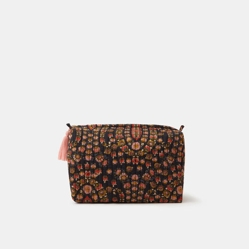 Black Floral Quilted Wash Bag