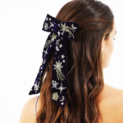 Shooting Star Beaded Bow Barrette Hair Clip