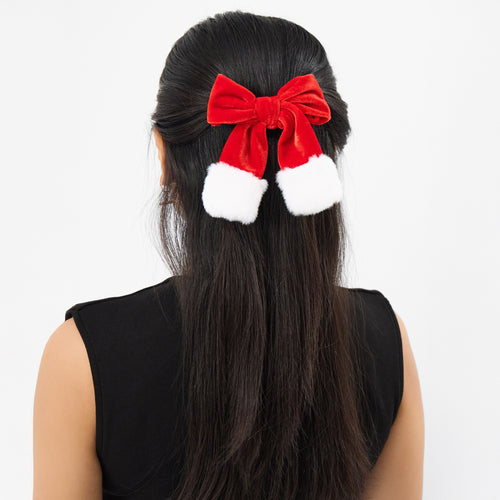 Fluffy Velvet Christmas Bow Hair Clip