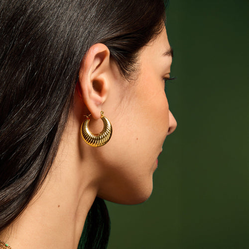 Stainless Steel Chunky Ridge Hoop Earrings