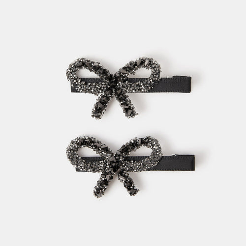 Pack of 2 Silver Sparkle Bow Hair Clips