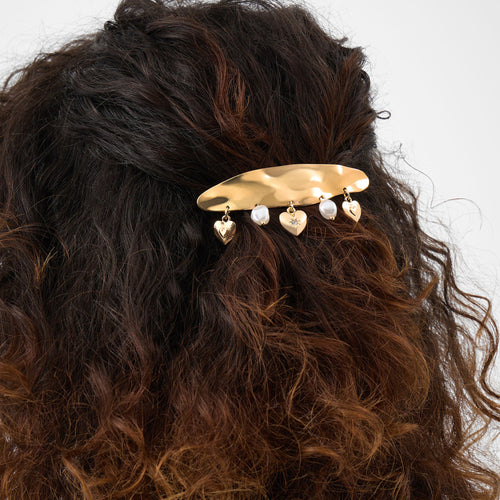 Heart & Pearl Charm Barrette Hair Clip