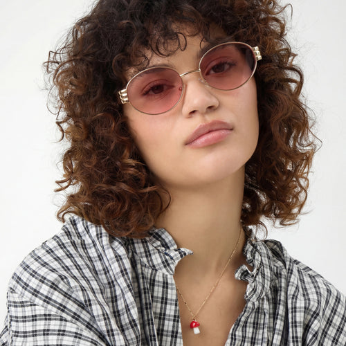 Rose Tinted Metal Oval Sunglasses