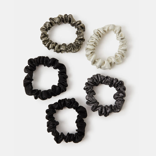 Pack of 5 Skinny Metallic Hair Scrunchies