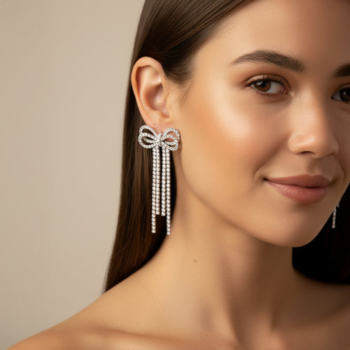 Diamanté Bow Drop Earrings