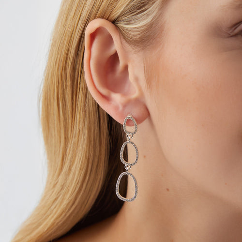 Silver Cut Out Triple Drop Earrings