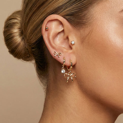 Bow Hoop Stud Earrings Pack of 5