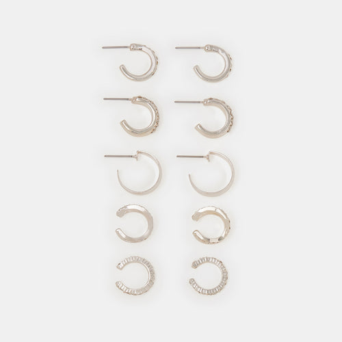 Diamanté Hoop & Cuff Earrings Pack of 5