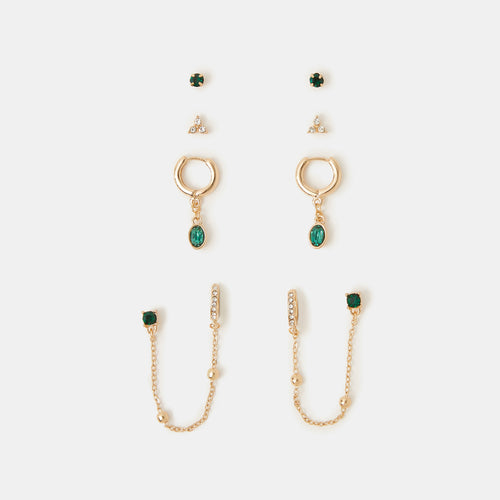 Gemstone Stud & Hoop Earrings Pack of 4