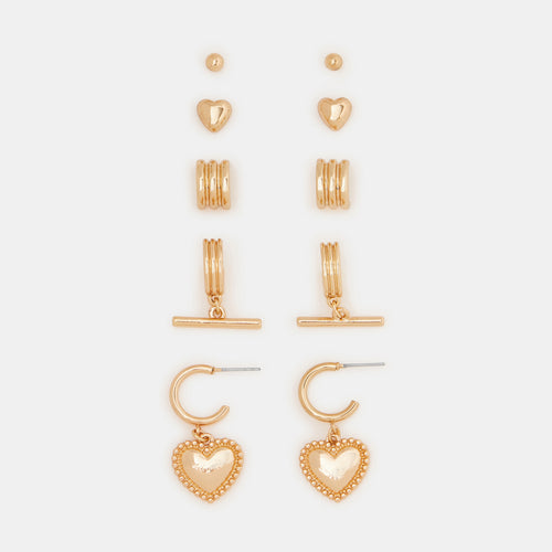 T-Bar & Heart Hoop Stud Earrings Pack of 5