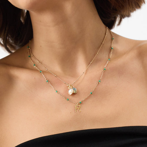 Initial (O) Bead Layered Necklace Green
