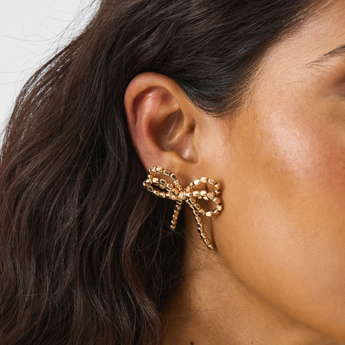 Accessorize London Women's Beaded Bow Stud Earrings