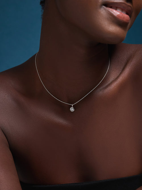 925 Sterling Silver Diamanté Halo Pendant Necklace