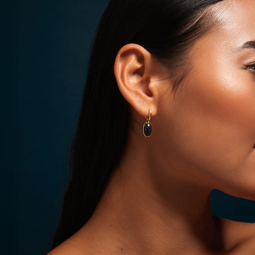 14k Gold-Plated Stone Drop Huggie Hoop Earrings