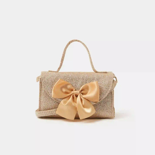 Girls Gold Sparkle Bow Handbag