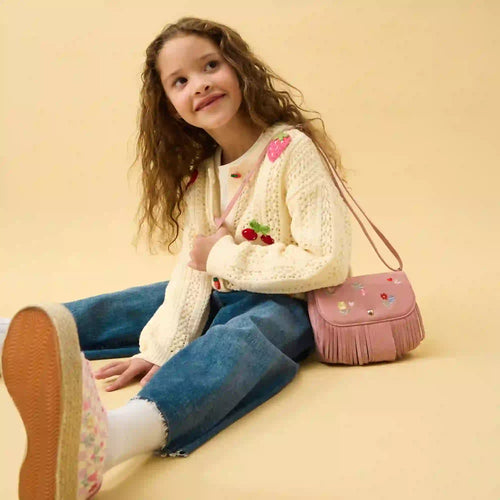 Girls Floral Embroidered Fringe Sling Bag