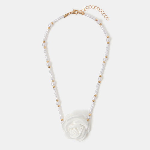 Girls Corsage Rose Pearl Necklace
