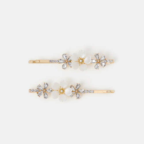 2-Pack Girls Diamanté Flower Hair Slides