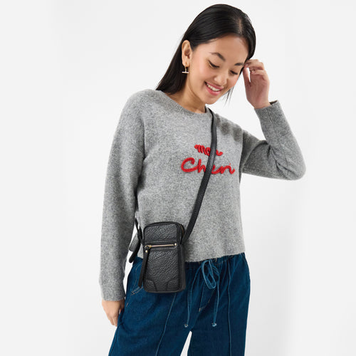 Faux Leather Crossbody Phone Bag Black