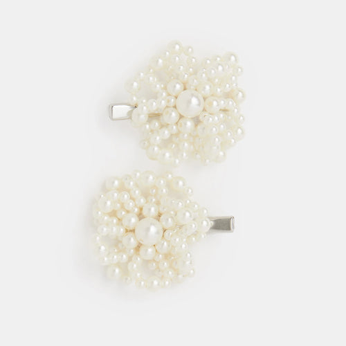 Girls Pearl Flower Hair Clips Set Of 2