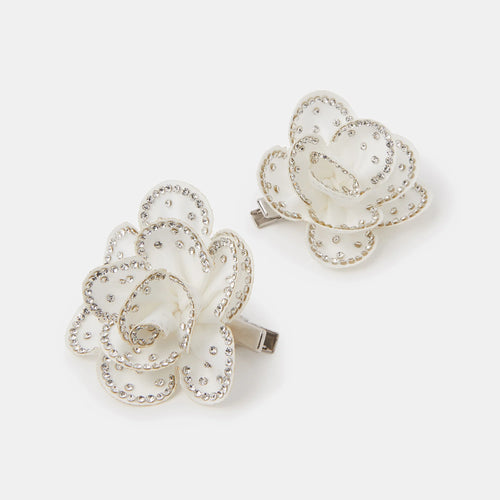 Girls Diamanté Flower Hair Clips Set of 2